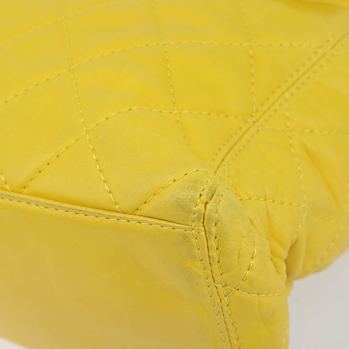 CHANEL Matelasse Hand Bag Lamb Skin Yellow CC Auth BA8254