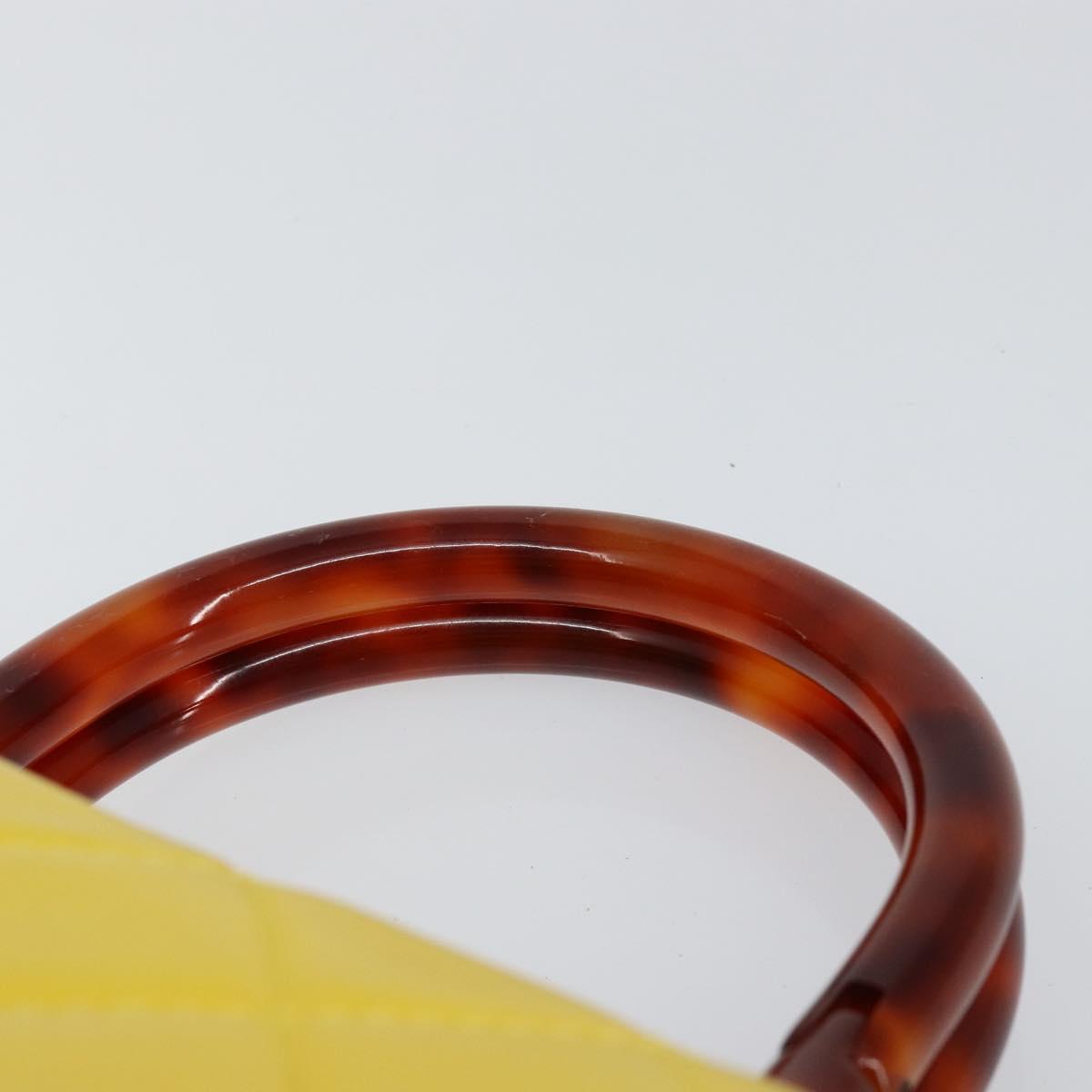 CHANEL Matelasse Hand Bag Lamb Skin Yellow CC Auth BA8254