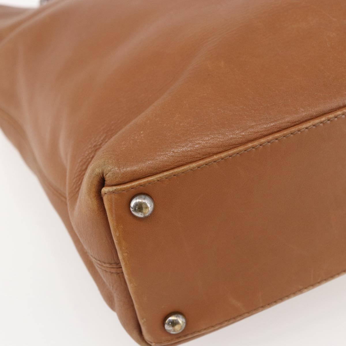 CHANEL Tote Bag Leather Brown Gold CC Auth BA8255