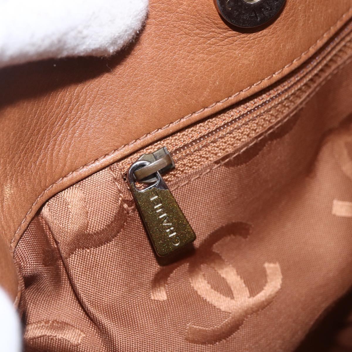 CHANEL Tote Bag Leather Brown Gold CC Auth BA8255