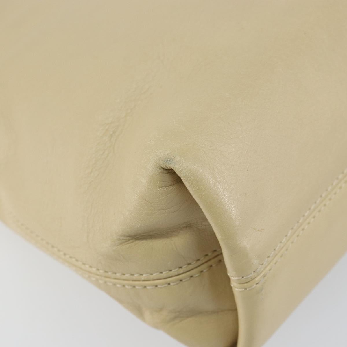 CHANEL Tote Bag Lamb Skin Beige Gold CC Auth BA8261