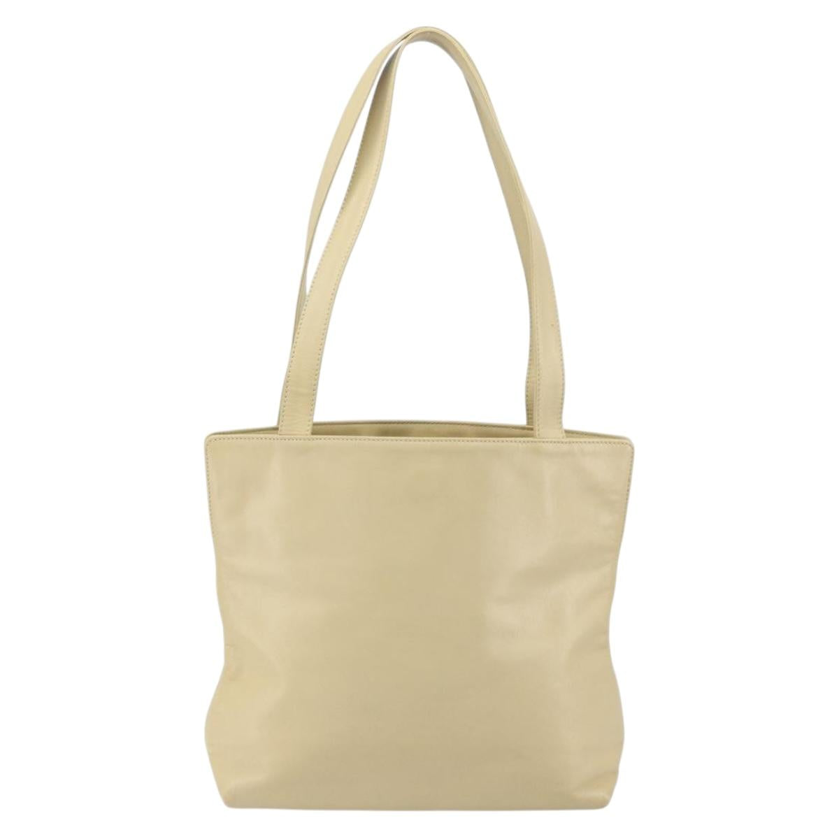 CHANEL Tote Bag Lamb Skin Beige Gold CC Auth BA8261