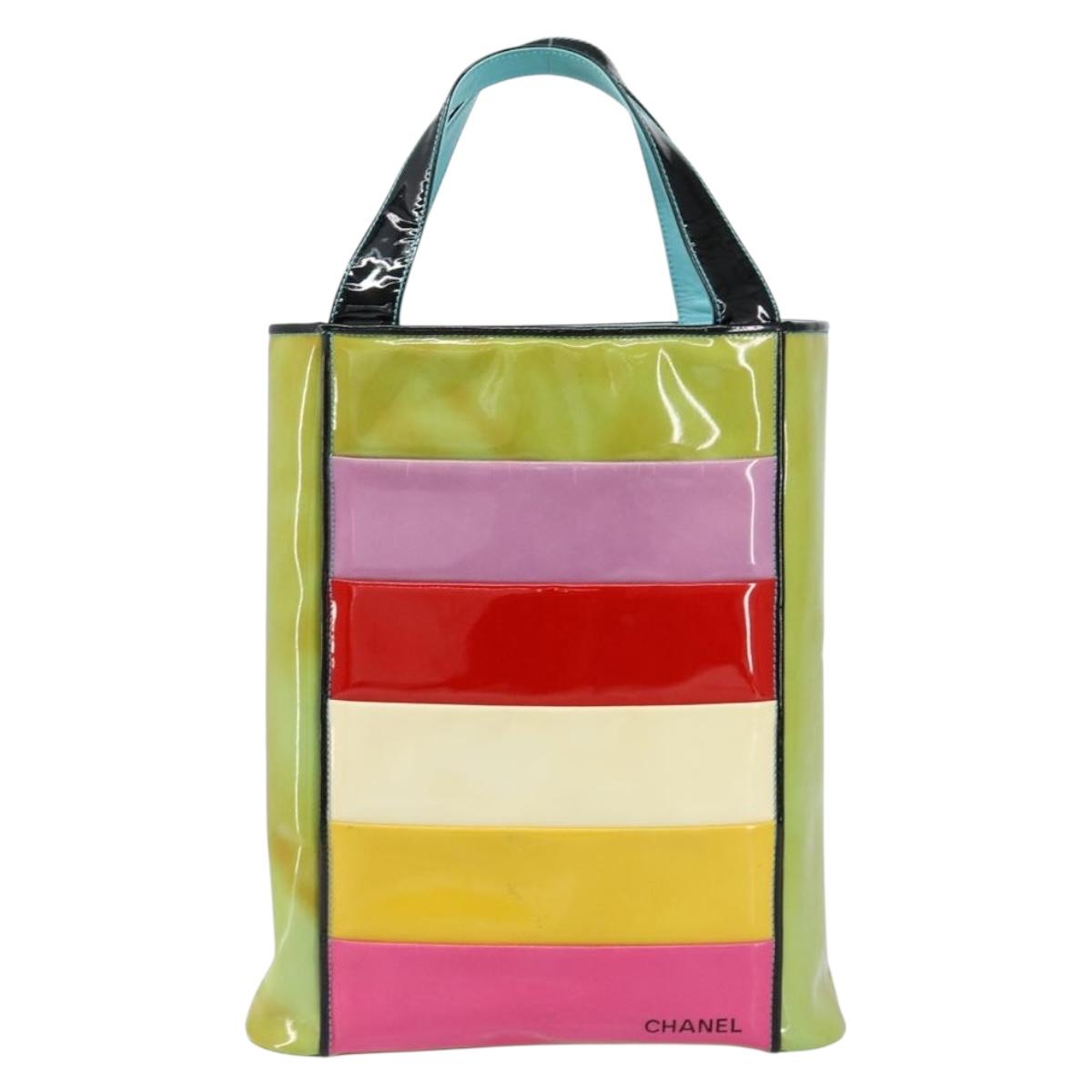 CHANEL Tote Bag Enamel Multicolor Gold CC Auth BA8262