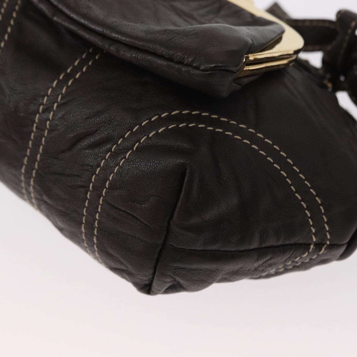 DOLCE&GABBANA Chain Shoulder Bag Leather Brown Gold Auth BA8263