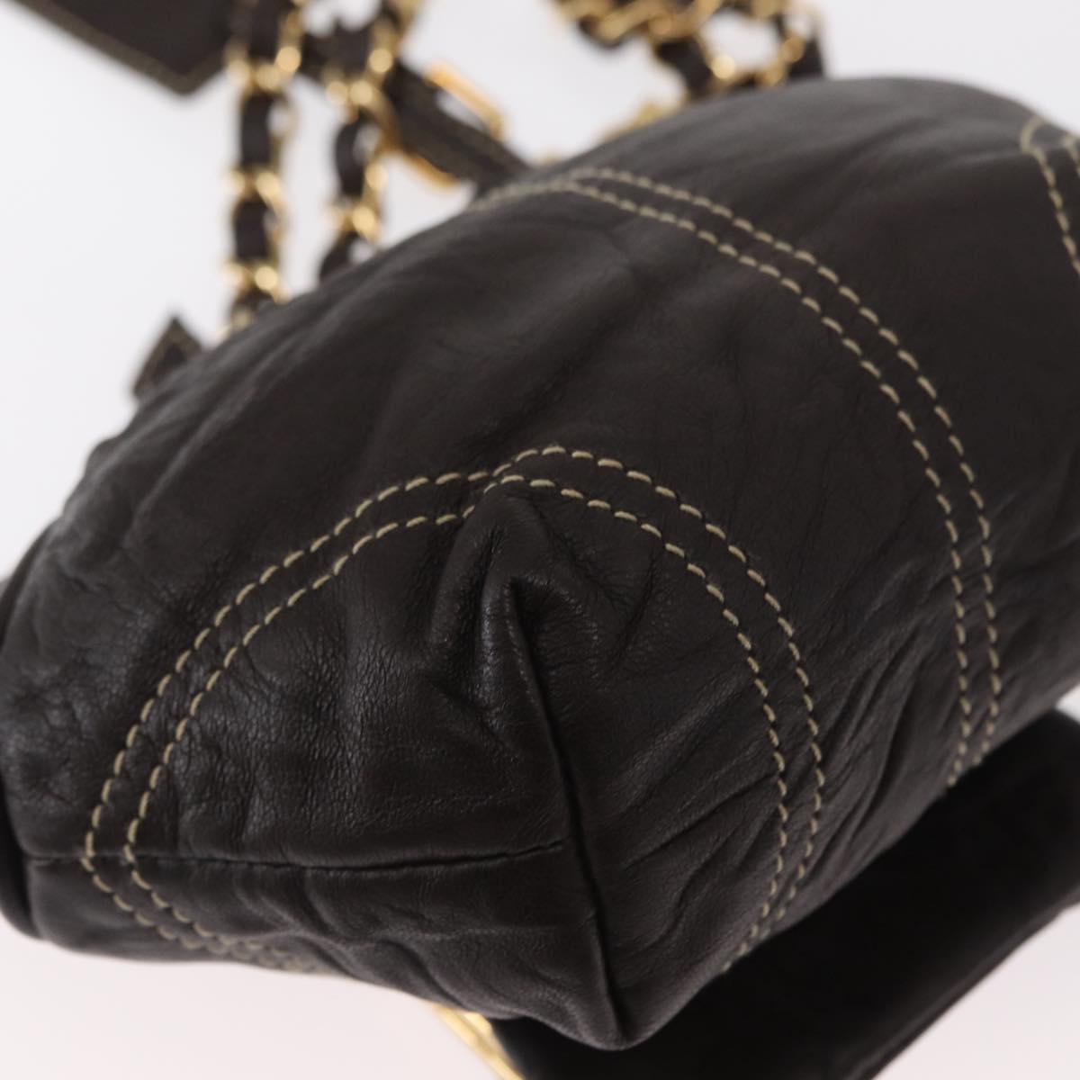 DOLCE&GABBANA Chain Shoulder Bag Leather Brown Gold Auth BA8263