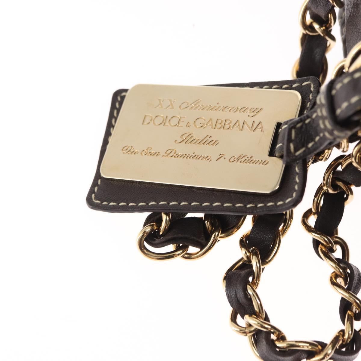 DOLCE&GABBANA Chain Shoulder Bag Leather Brown Gold Auth BA8263