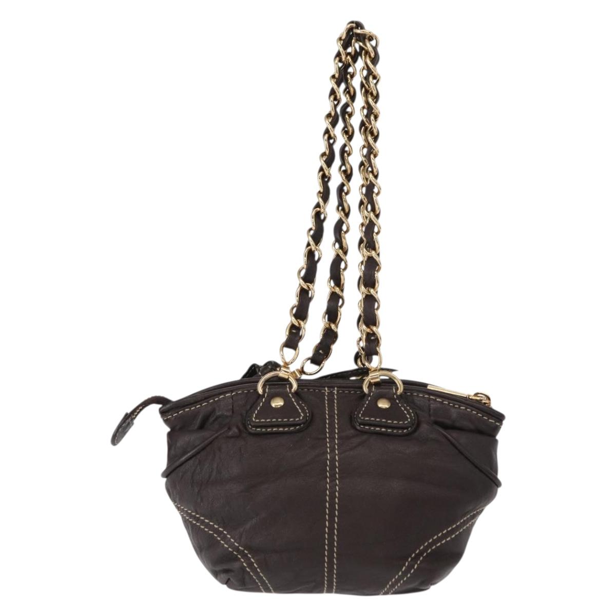 DOLCE&GABBANA Chain Shoulder Bag Leather Brown Gold Auth BA8263