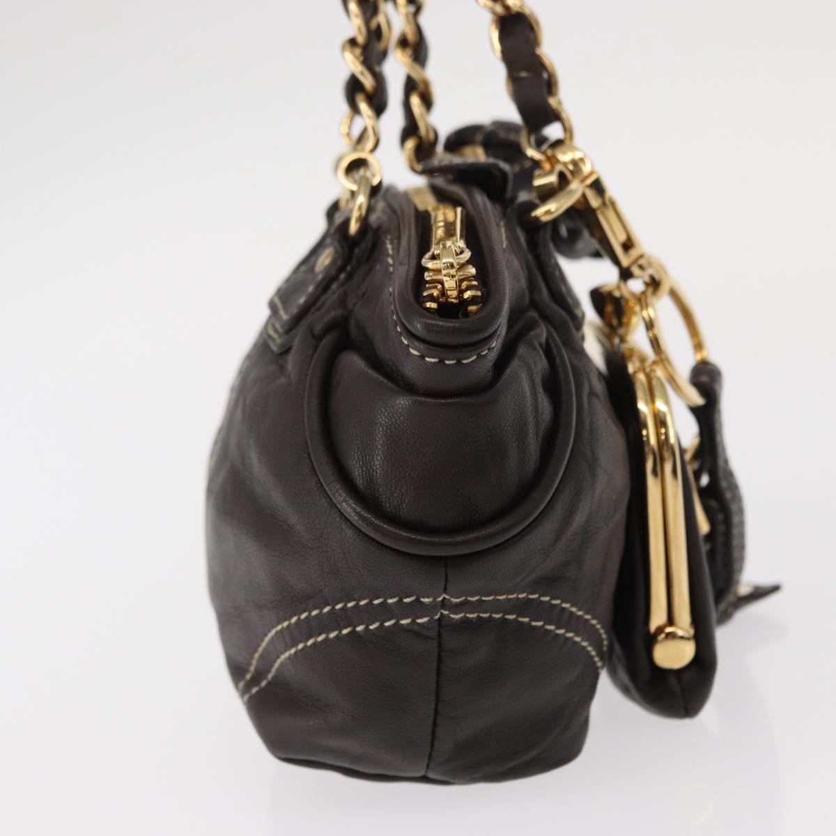 DOLCE&GABBANA Chain Shoulder Bag Leather Brown Gold Auth BA8263