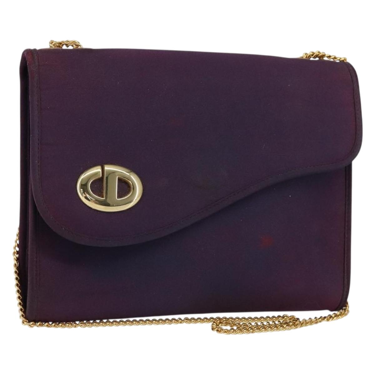 Christian Dior Saddle Chain Shoulder Bag Nylon Purple Gold Auth BA8264