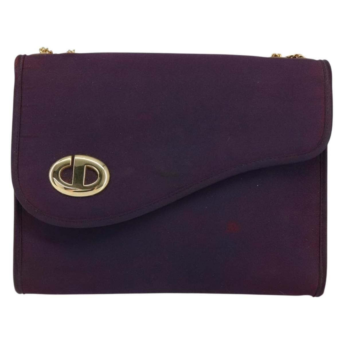 Christian Dior Saddle Chain Shoulder Bag Nylon Purple Gold Auth BA8264