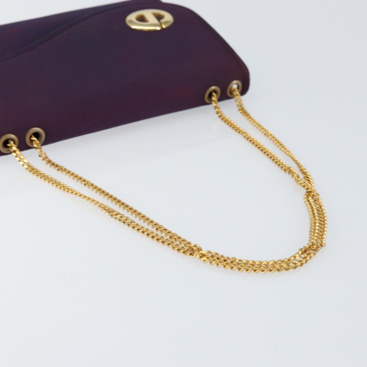 Christian Dior Saddle Chain Shoulder Bag Nylon Purple Gold Auth BA8264