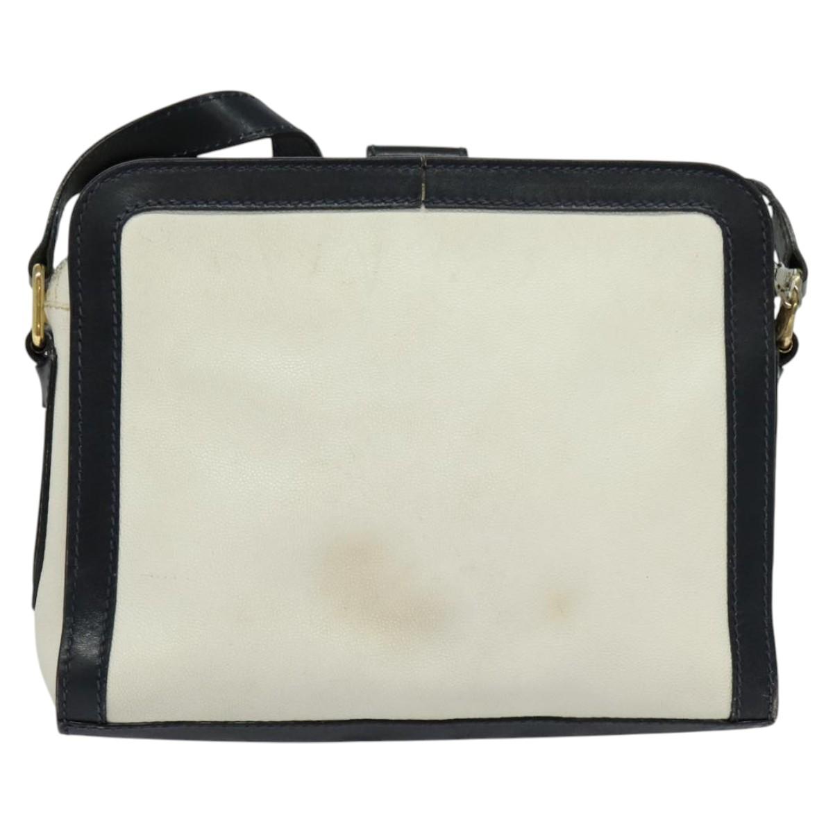 CELINE Shoulder Bag Leather White Auth BA829