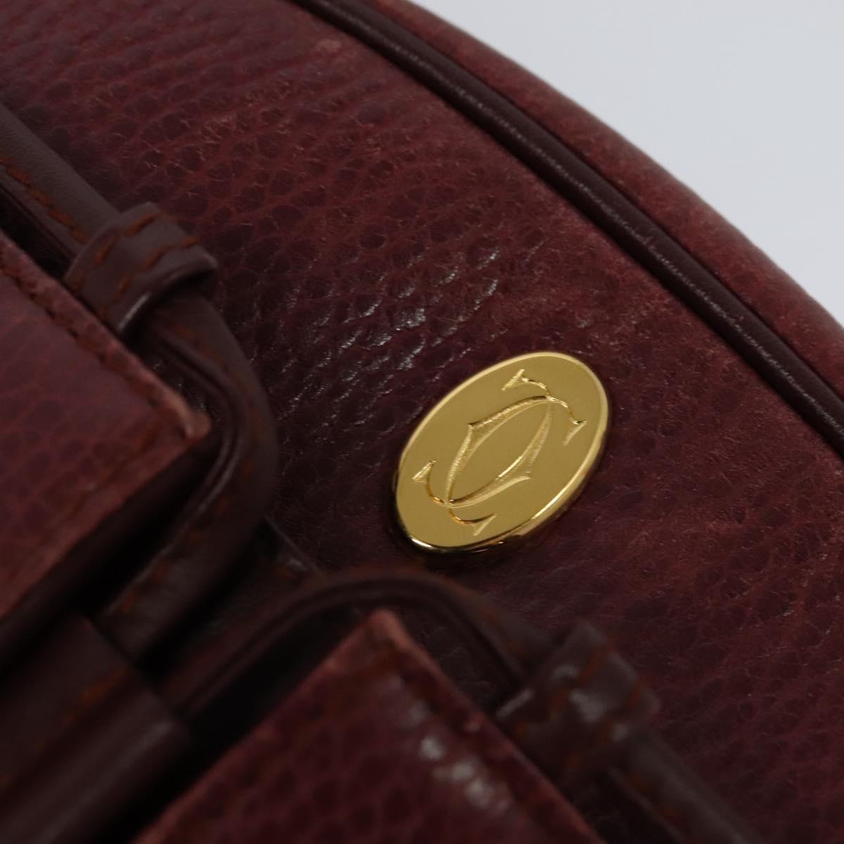 CARTIER Must Line Shoulder Bag Leather Wine Red Auth BA833