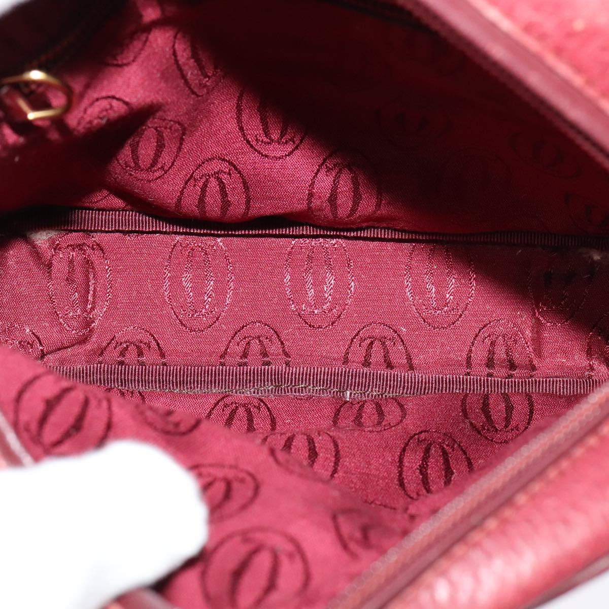 CARTIER Must Line Shoulder Bag Leather Wine Red Auth BA833
