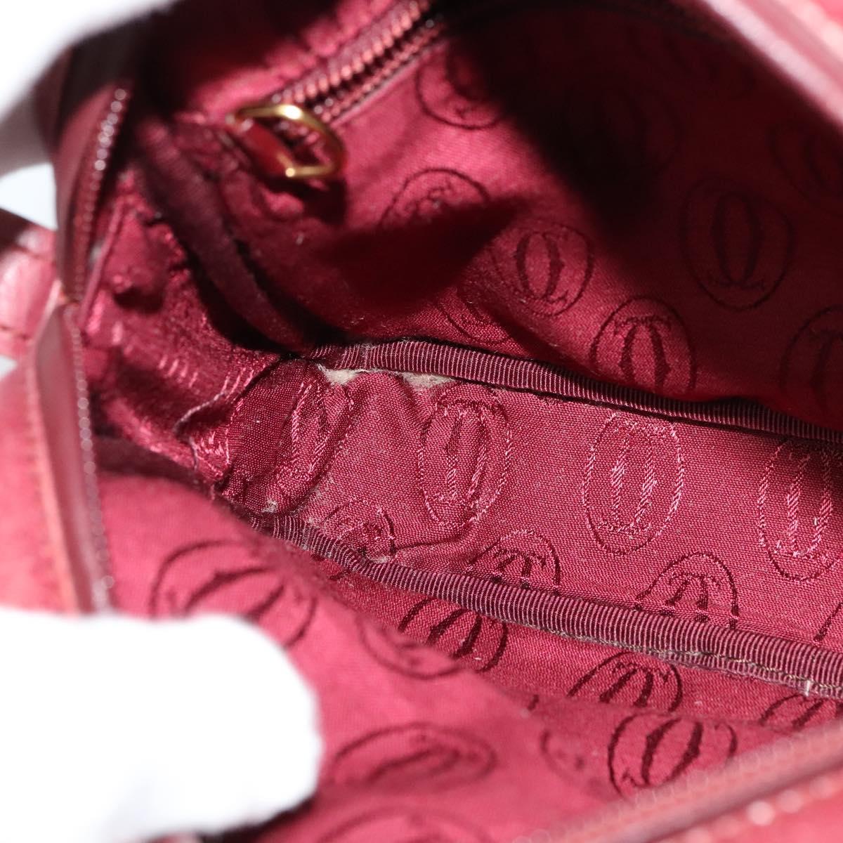 CARTIER Must Line Shoulder Bag Leather Wine Red Auth BA833