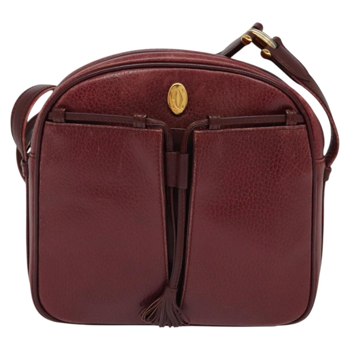 CARTIER Must Line Shoulder Bag Leather Wine Red Auth BA833