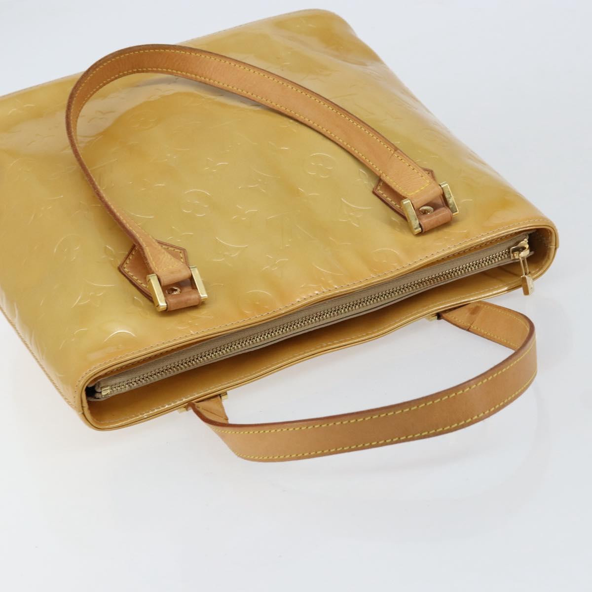 LOUIS VUITTON Monogram Vernis Houston Hand Bag Beige M91004 LV Auth BA8339