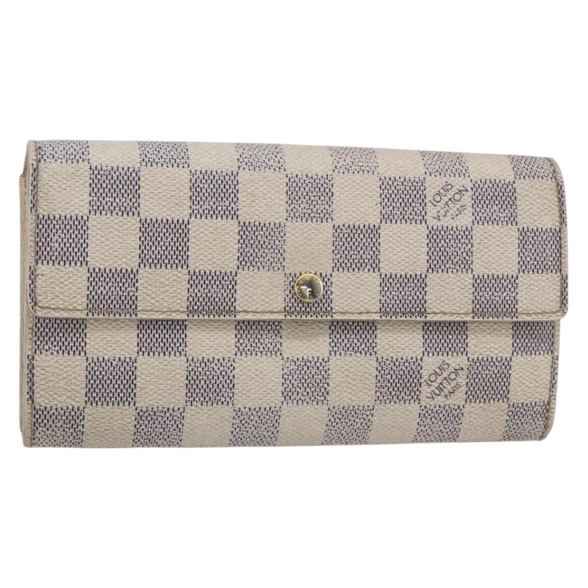 LOUIS VUITTON Damier Azur Portefeuille Sarah Long Wallet N61735 LV Auth BA8380