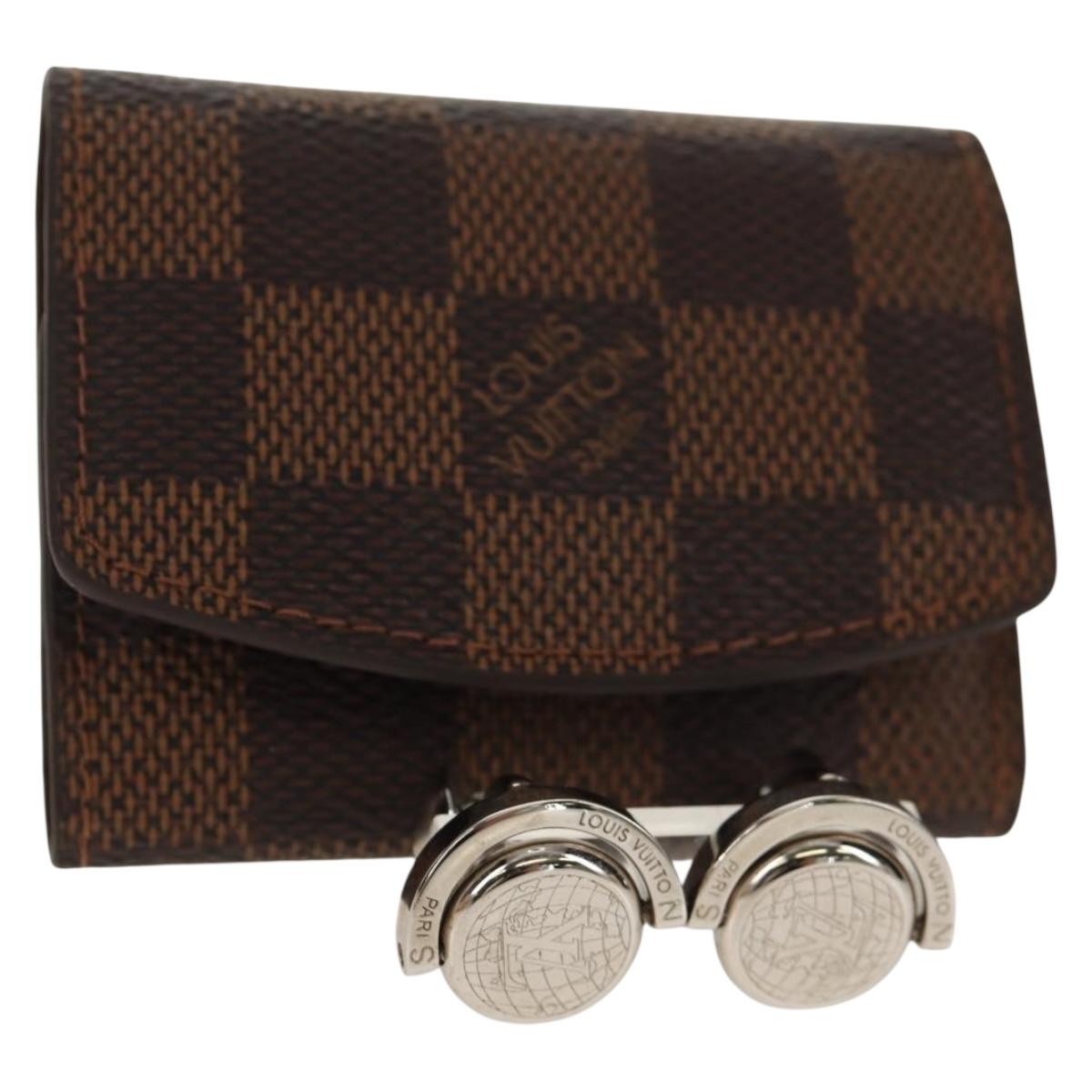 LOUIS VUITTON Damier Ebene Cuff Case Set Cuffs Silver LV Auth BA8383V