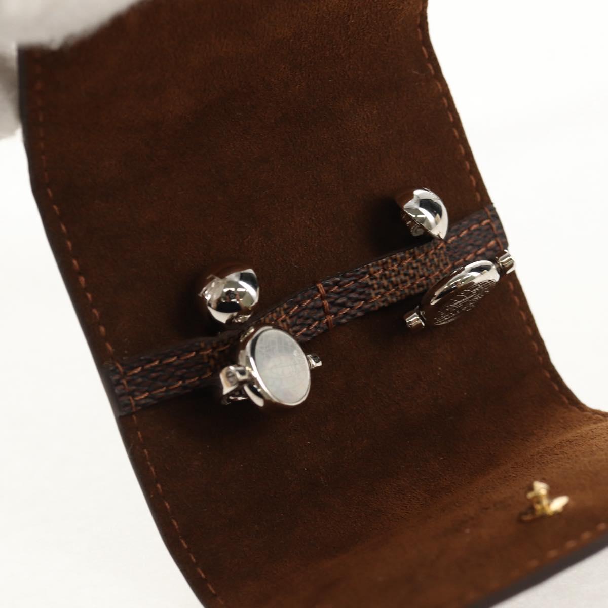 LOUIS VUITTON Damier Ebene Cuff Case Set Cuffs Silver LV Auth BA8383V