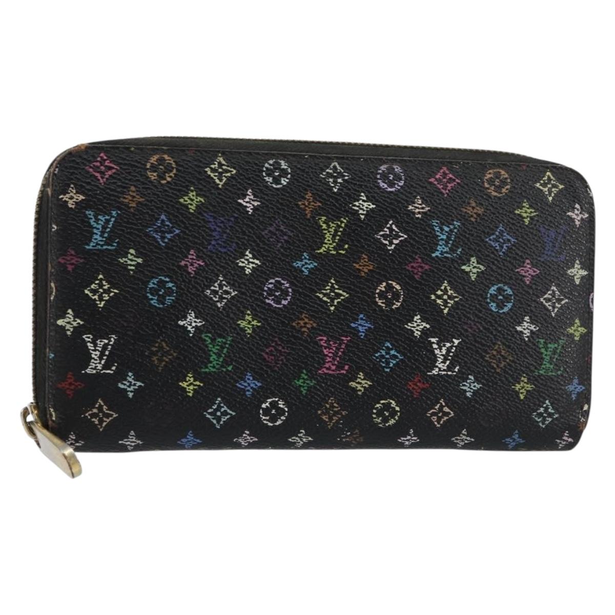 LOUIS VUITTON Monogram Multicolor Zippy Wallet Black M60243 LV Auth BA8385