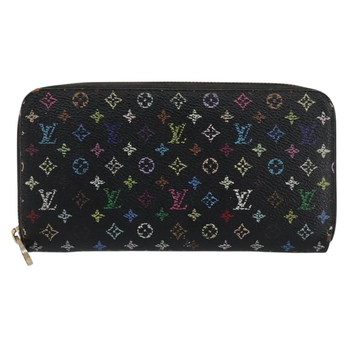 LOUIS VUITTON Monogram Multicolor Zippy Wallet Black M60243 LV Auth BA8385