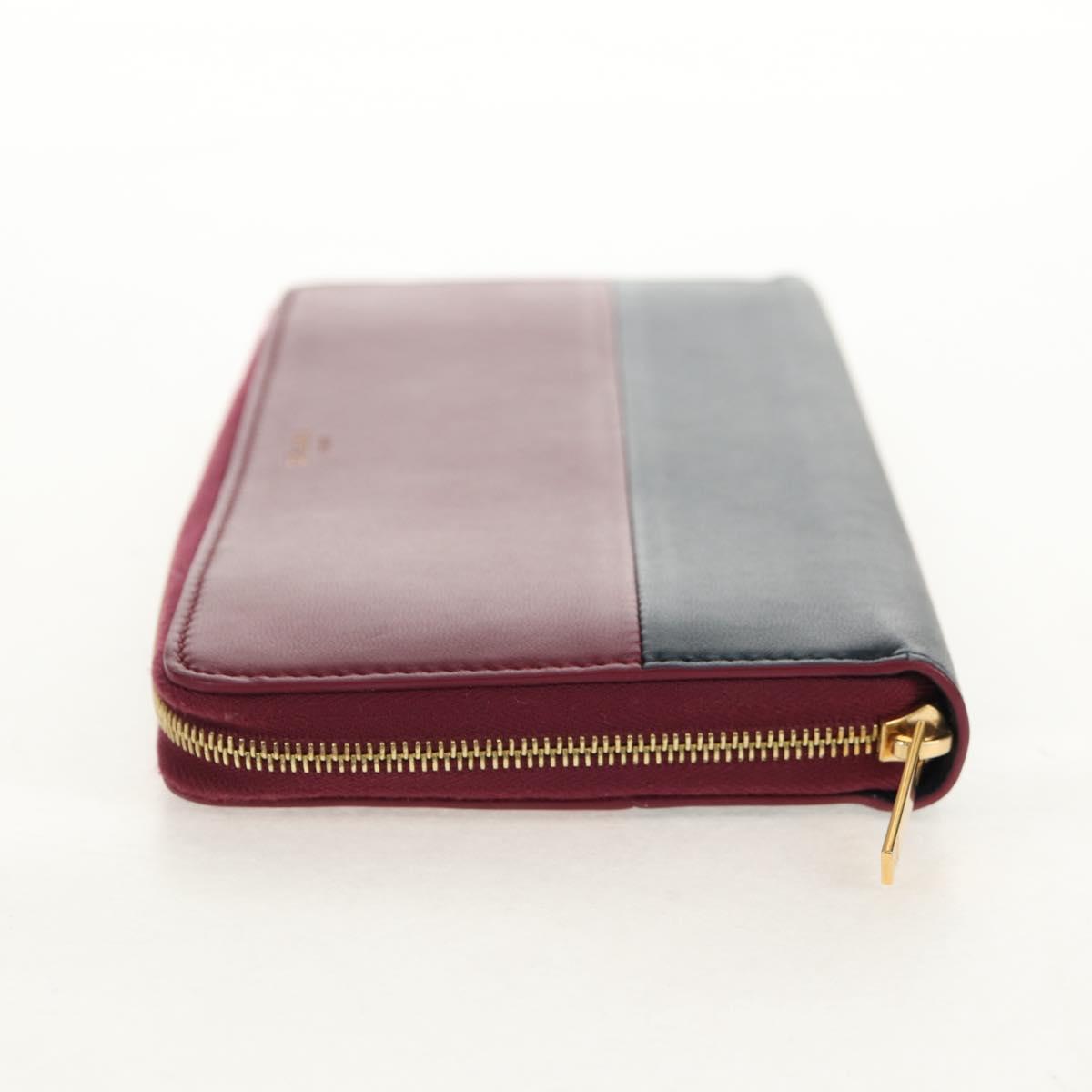 CELINE Long Wallet Leather Bordeaux Gold Auth BA8387V