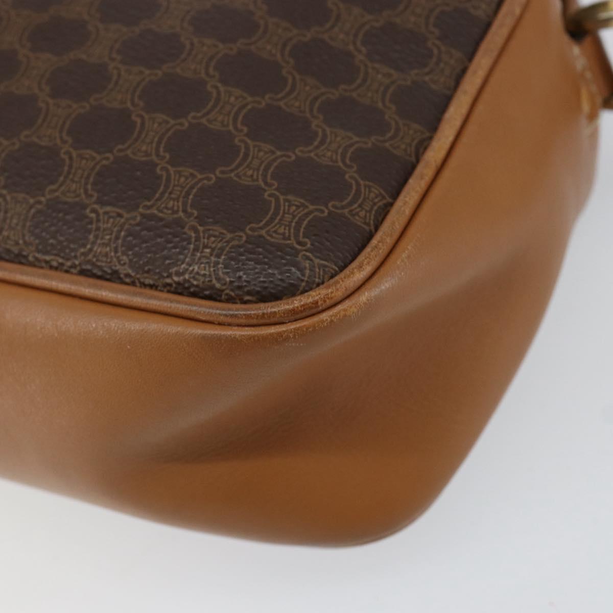 CELINE Macadam Canvas Shoulder Bag PVC Leather Brown Gold Auth BA8388
