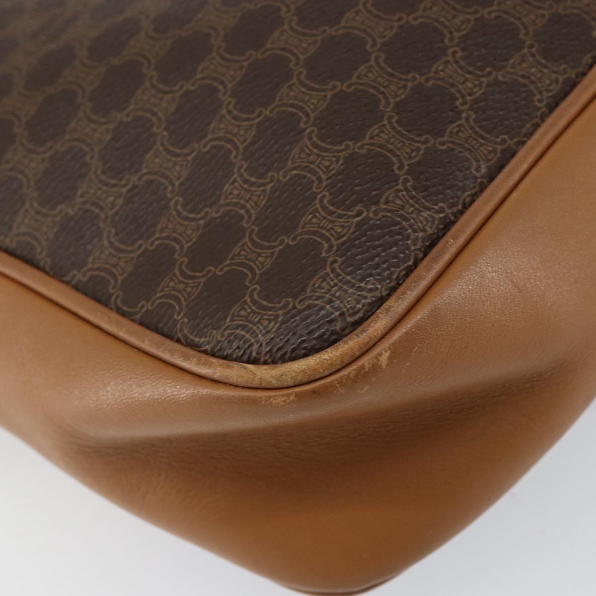 CELINE Macadam Canvas Shoulder Bag PVC Leather Brown Gold Auth BA8388