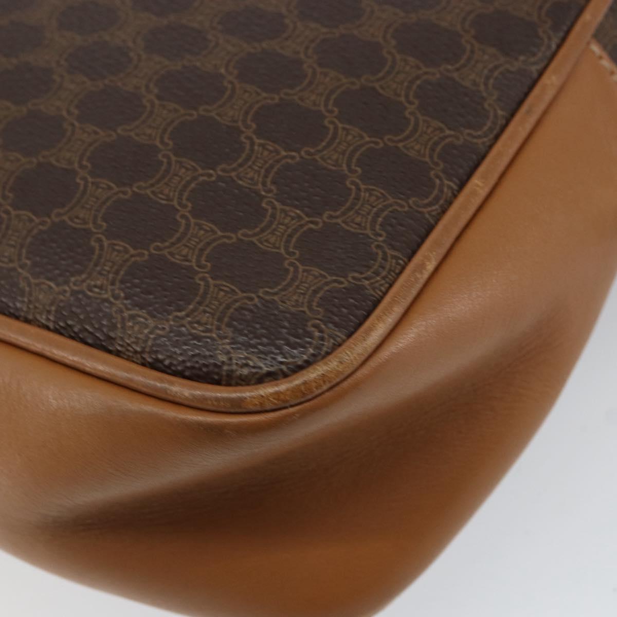 CELINE Macadam Canvas Shoulder Bag PVC Leather Brown Gold Auth BA8388