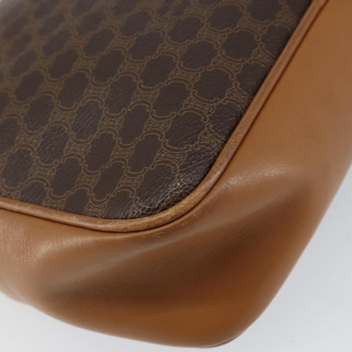 CELINE Macadam Canvas Shoulder Bag PVC Leather Brown Gold Auth BA8388