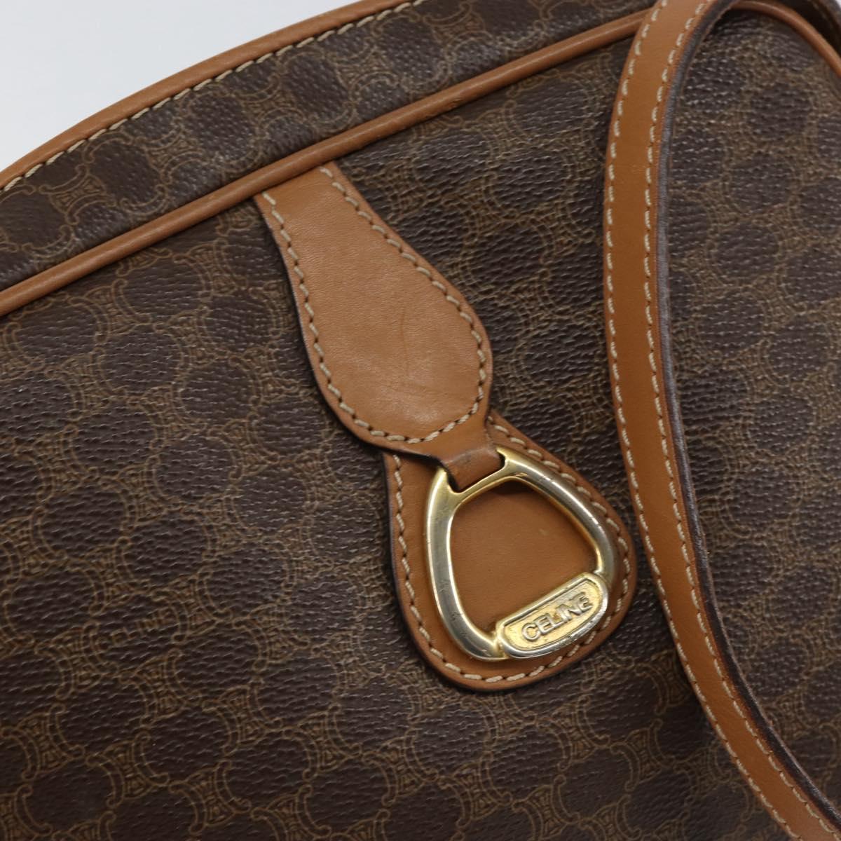 CELINE Macadam Canvas Shoulder Bag PVC Leather Brown Gold Auth BA8388