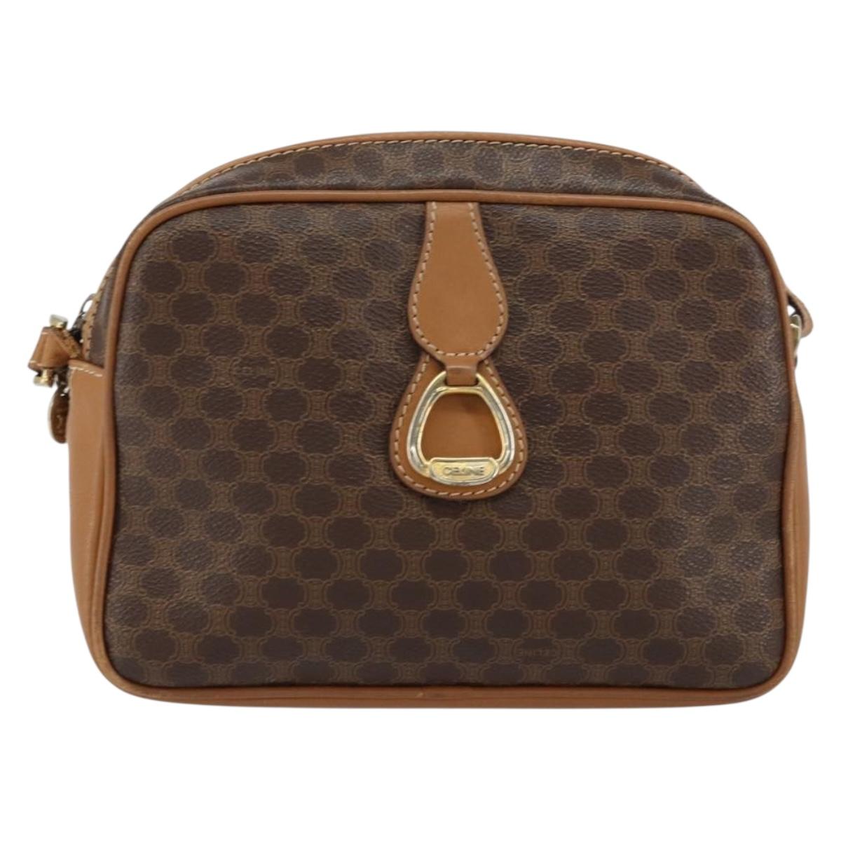 CELINE Macadam Canvas Shoulder Bag PVC Leather Brown Gold Auth BA8388