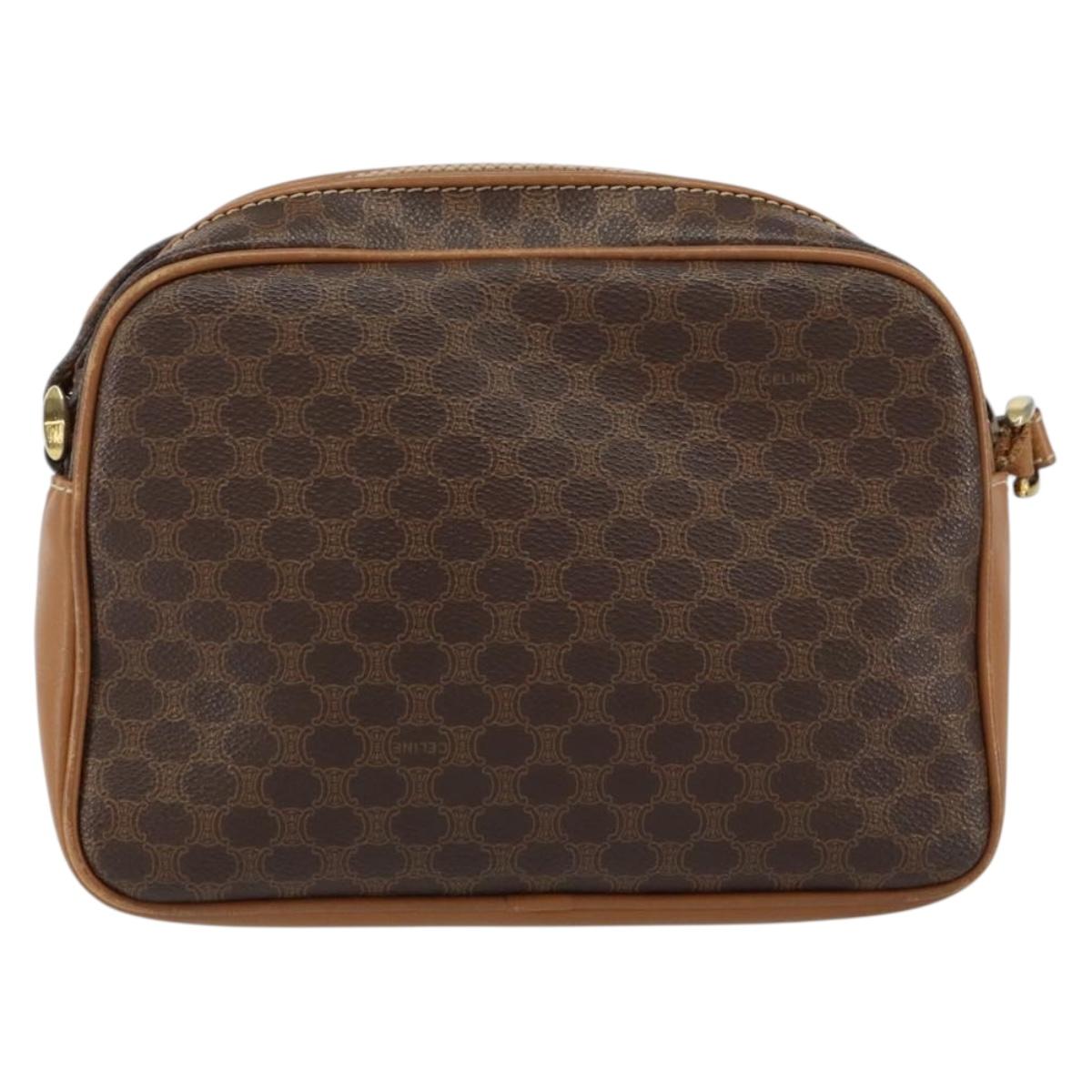 CELINE Macadam Canvas Shoulder Bag PVC Leather Brown Gold Auth BA8388