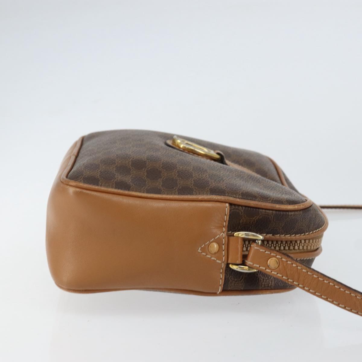 CELINE Macadam Canvas Shoulder Bag PVC Leather Brown Gold Auth BA8388
