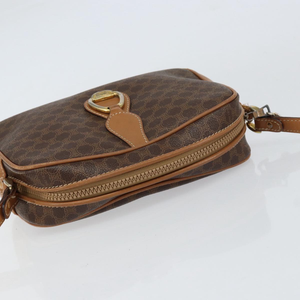 CELINE Macadam Canvas Shoulder Bag PVC Leather Brown Gold Auth BA8388