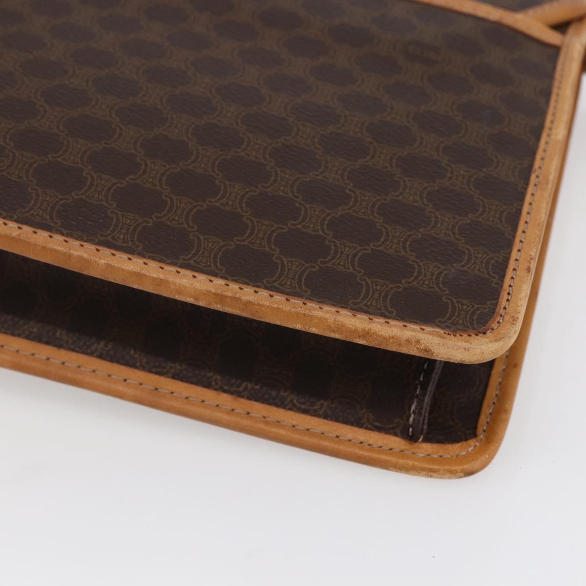 CELINE Macadam Canvas Shoulder Bag PVC Leather Brown Gold Auth BA8389