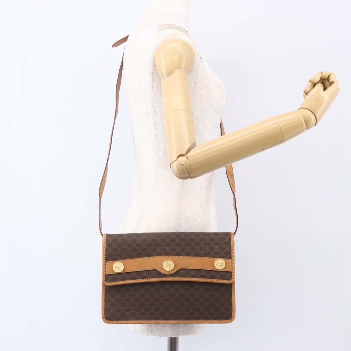 CELINE Macadam Canvas Shoulder Bag PVC Leather Brown Gold Auth BA8389