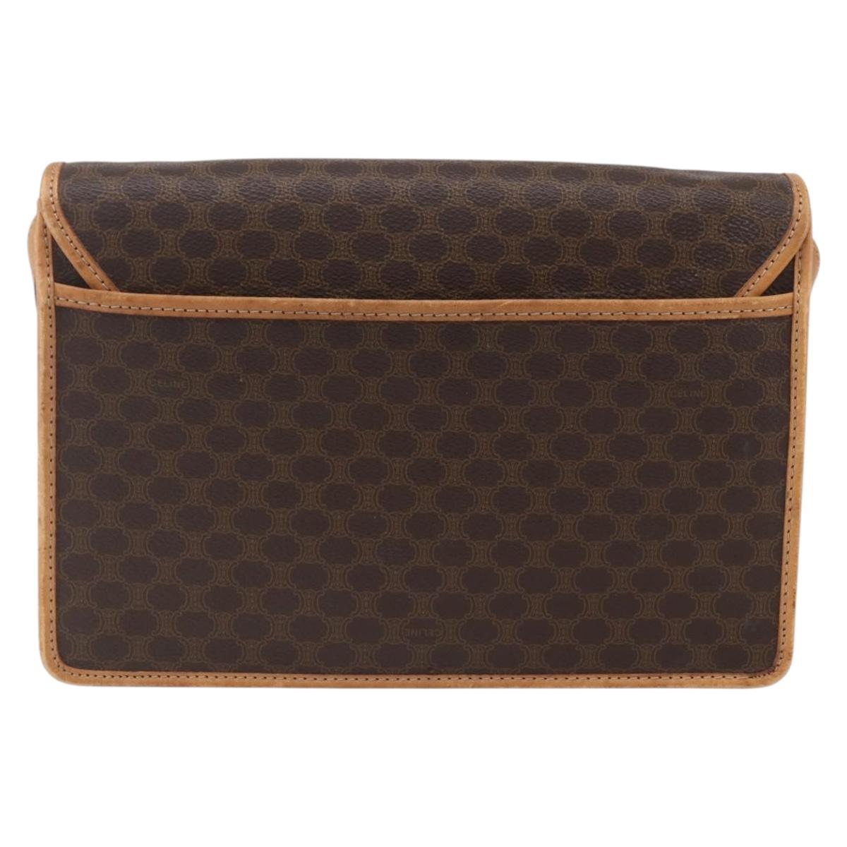 CELINE Macadam Canvas Shoulder Bag PVC Leather Brown Gold Auth BA8389