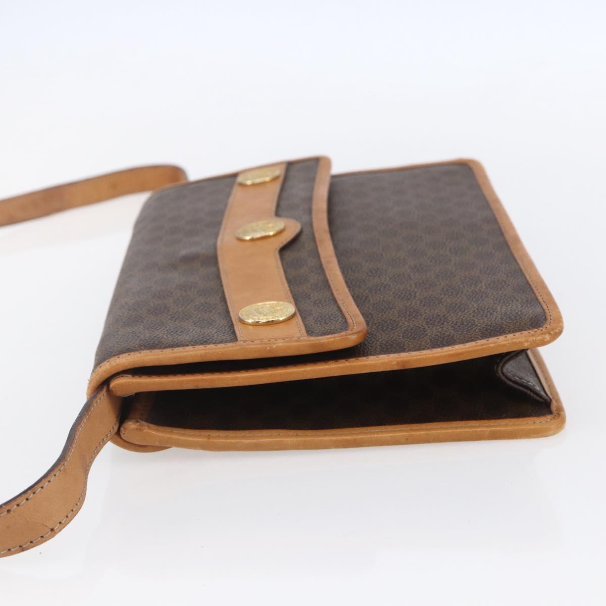 CELINE Macadam Canvas Shoulder Bag PVC Leather Brown Gold Auth BA8389