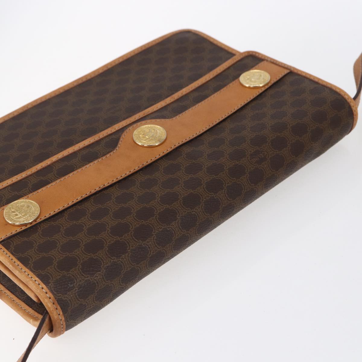 CELINE Macadam Canvas Shoulder Bag PVC Leather Brown Gold Auth BA8389