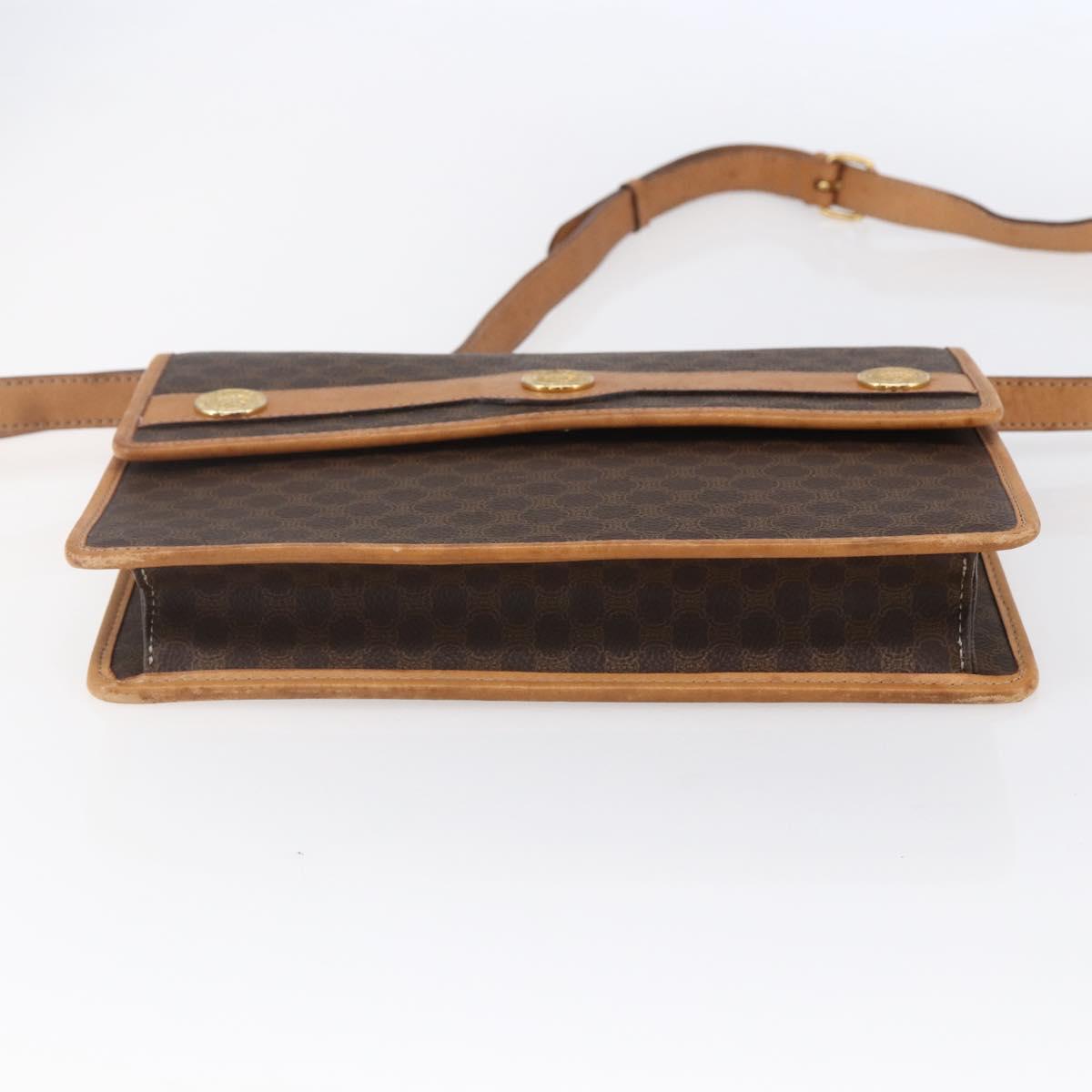 CELINE Macadam Canvas Shoulder Bag PVC Leather Brown Gold Auth BA8389