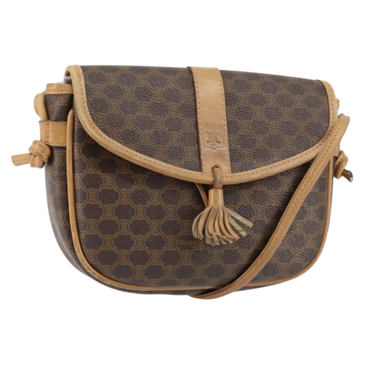 CELINE Macadam Canvas Shoulder Bag PVC Leather Brown Gold Auth BA8390