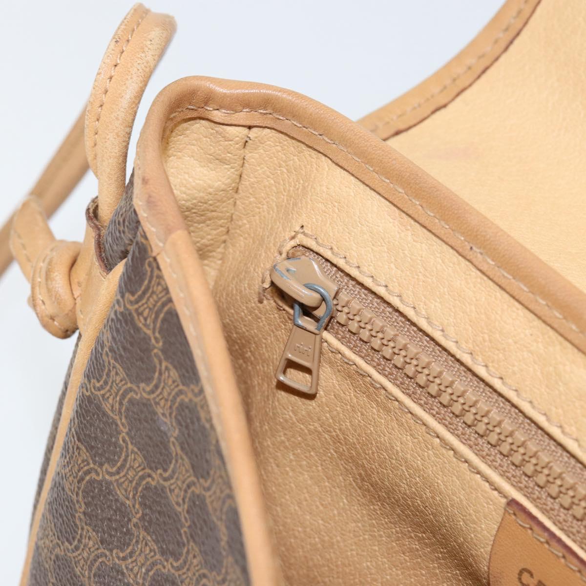 CELINE Macadam Canvas Shoulder Bag PVC Leather Brown Gold Auth BA8390