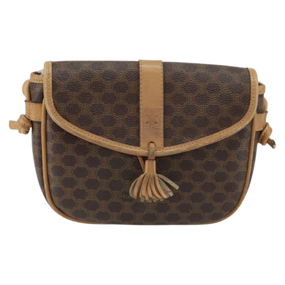 CELINE Macadam Canvas Shoulder Bag PVC Leather Brown Gold Auth BA8390