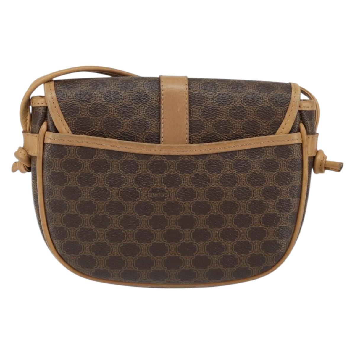 CELINE Macadam Canvas Shoulder Bag PVC Leather Brown Gold Auth BA8390