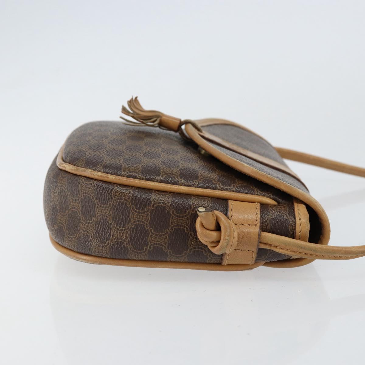CELINE Macadam Canvas Shoulder Bag PVC Leather Brown Gold Auth BA8390