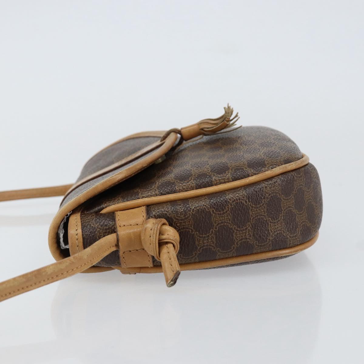 CELINE Macadam Canvas Shoulder Bag PVC Leather Brown Gold Auth BA8390