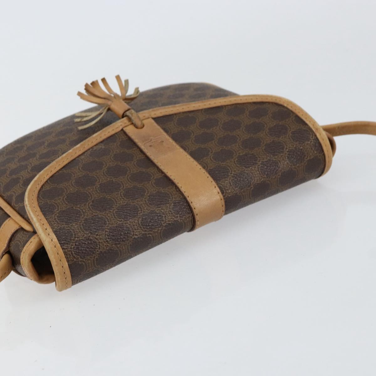 CELINE Macadam Canvas Shoulder Bag PVC Leather Brown Gold Auth BA8390