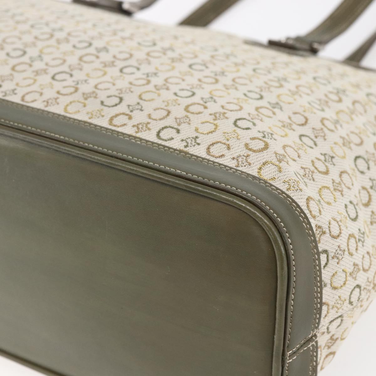 CELINE C Macadam Canvas Tote Bag Green Silver Auth BA8391